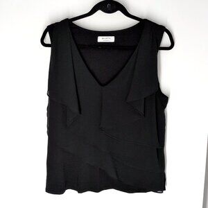 Bailey/44 Layla black sleeveless jersey top L chiffon ruffle knit v-neck